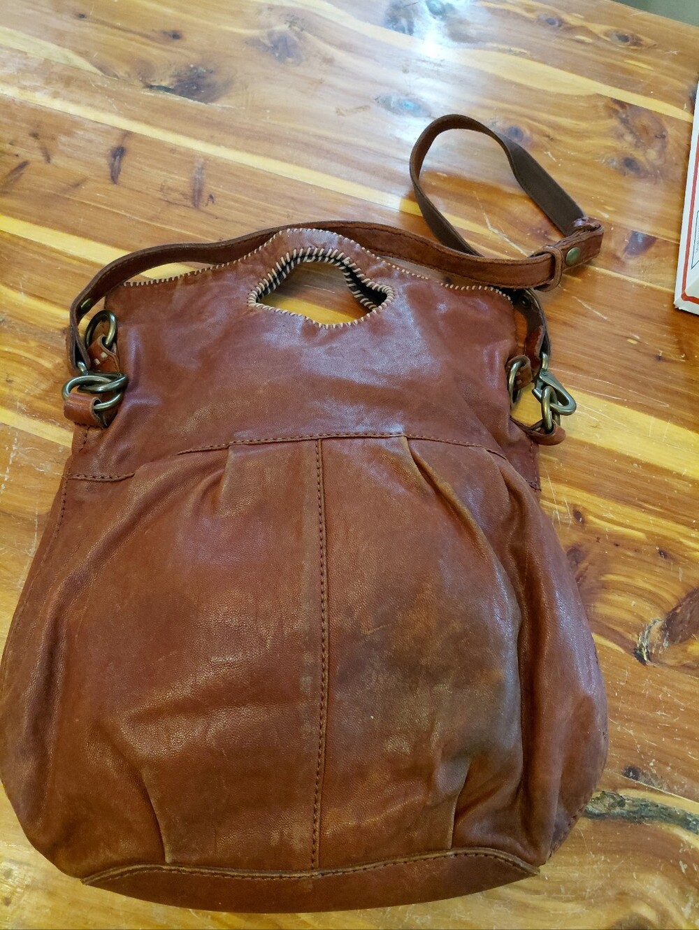 Lucky Brand Abbey Roads Italian Leather Fold Over Crossbody Slouchy Shoulder Bag